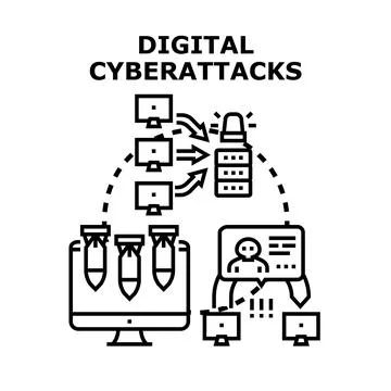 Digital cyberattacks concept illustrating data security risks Illustrazione stock