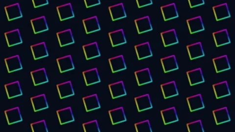 Digital cyberpunk neon pulse trace cubes pattern in rows on black gradient Video stock 242446050