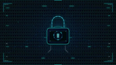 Digital cybersecurity concept with glowing padlock and hud interface animat.. Stock Footage 337559782