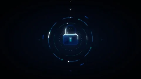 Digital cybersecurity concept with glowing padlock and hud interface animat.. Stock Footage 337559803
