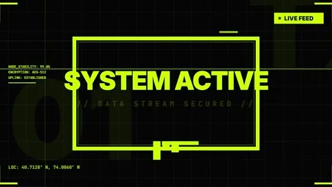 Digital cybersecurity interface with neon green system active Stockbeeldmateriaal 332863825