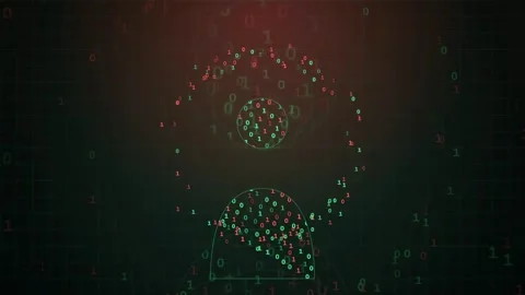 Digital Cybersecurity Interface with Warning Alert Symbol and Binary Code Data Stock-Footage 341833299