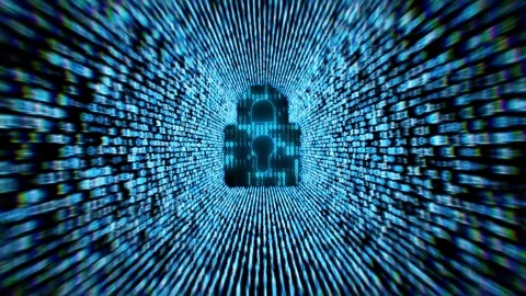Digital Cybersecurity Lock With Binary Code Flow and Data Protection Concept Stock Footage 318122965