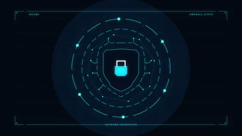 Digital cybersecurity lock, protection shield, data encryption, network fir.. Stock Footage 348328501