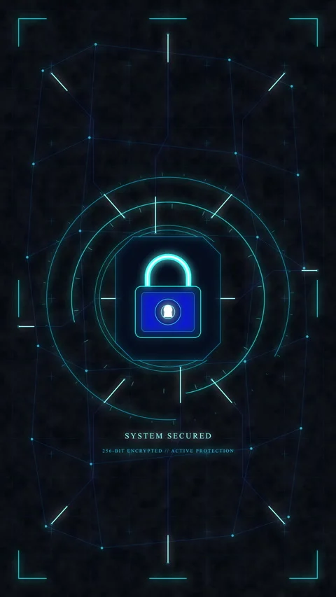 Digital cybersecurity lock, technology security interface, data privacy defense Stock Footage 347558427