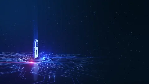 Digital cybersecurity network glowing padlocks, lines, data grid. blockchain, da Stock Footage 341902441