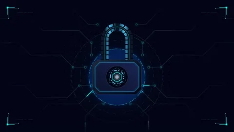 Digital cybersecurity padlock with hud interface for data protection concep.. Stock Footage 337559804
