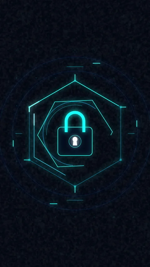 Digital cybersecurity padlock technology lock protection interface animation Stock Footage 347558500