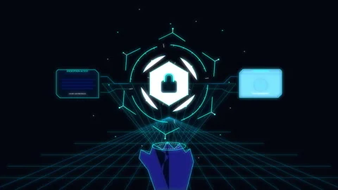 Digital cybersecurity protection technology network HUD interface animation Stock Footage 347558428
