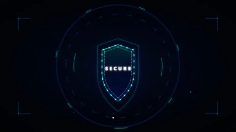 Digital cybersecurity shield hud interface with secure data protection anim.. Video stock 337559832
