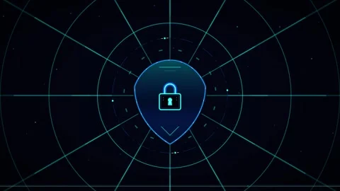 Digital cybersecurity shield with hud interface and data protection network.. Stock Footage 337559840