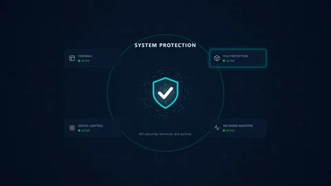 Digital cybersecurity system interface with active shield protection. 4K 스톡 동영상 342114639