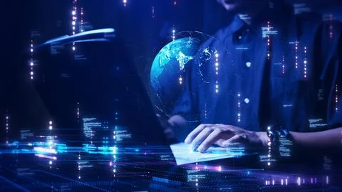 Digital cybersecurity technology protects data from threats. concept of the.. 스톡 사진