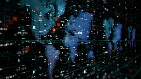 Digital cyberspace and digital data network connections. Global Network Stock Footage 141892934
