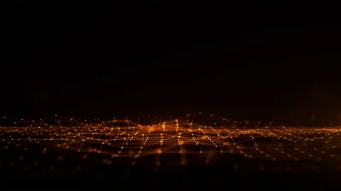 Digital Cyberspace And Particles Wave Flow, Digital Network and Blockchain Stock Footage 217619140