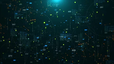 Digital cyberspace data matrix, Blockchain network connection, binary coding HUD Stock Footage 293008800