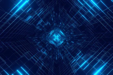 Digital cyberspace, data network tunnel background Stock Illustration
