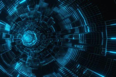 Digital cyberspace, data network tunnel background Stock Illustration