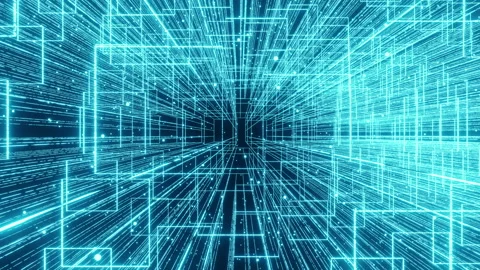 Digital Cyberspace With Flowing Particles 3d render. Binary System Big Data. Stock Footage 240739905