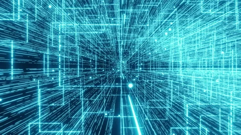 Digital Cyberspace With Flowing Particles 3d render. Binary System Big Data. 動画素材 240740000