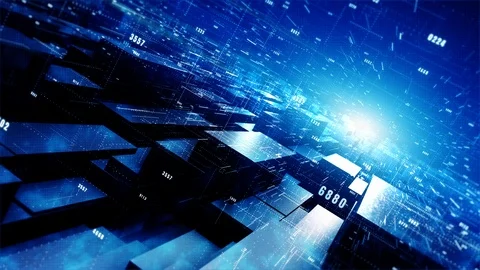 Digital cyberspace geometric background with particles and digital data netwo Stock Footage 120340312