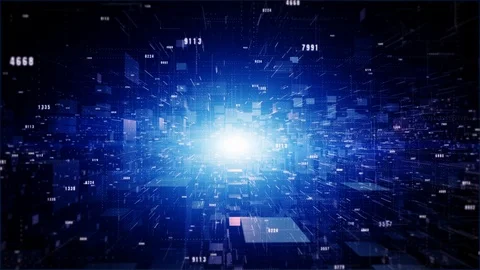 Digital cyberspace geometric background with particles and digital data netwo Stock Footage 120890182