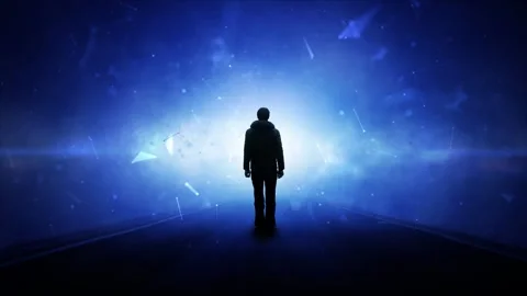Digital cyberspace metaverse network loop with a man Stock Footage 337572692