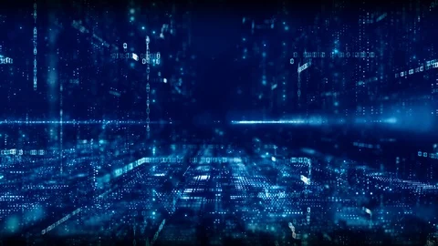 Digital cyberspace with particles and Digital data network connections concep Stock Footage