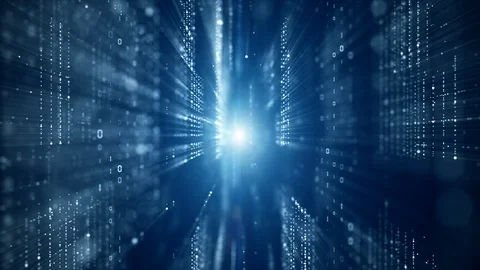 Digital cyberspace with particles and Digital data network connections, Digit Stock-Footage 124882393