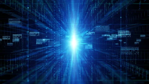 Digital cyberspace with particles and Digital data network connections backgr Stock Footage 133098998