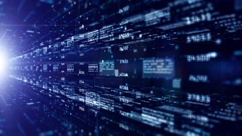 Digital cyberspace with particles and digital data network connections. High- Stock Footage 139076304