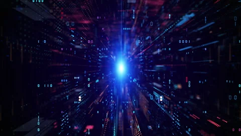 Digital Cyberspace with Particles and Digital Data Network Connections. High Stock Footage 141122596