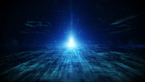 Digital cyberspace with particles and Digital data network connections concep Stock Footage 158341956