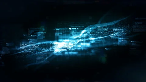 Digital Cyberspace with Particles and Digital Data Network Connections. Stock-Footage 186405366