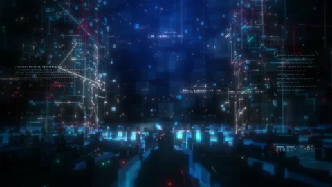 Digital Cyberspace with Particles and Digital Data Network Connections. Stock Footage 229228558