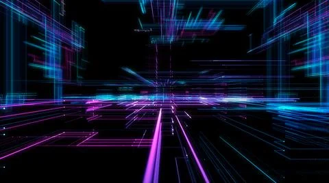 Digital Cyberspace with Particles. Techology background Illustration