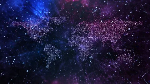 Digital cyberspace protection world map looping animation Stockbeeldmateriaal 333710797