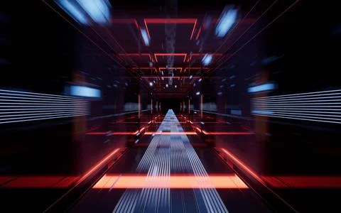 Digital cyberspace, sci-fi concept tunnel, 3d rendering. Stock-Illustration