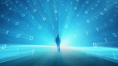 Digital cyberspace technology road with a walking people Video stock 323323467