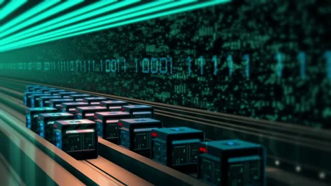 Digital cyberspace traffic data with binary code Stock Footage 221367214