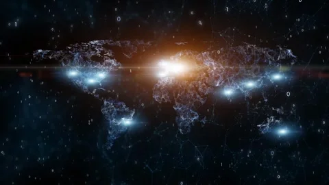 Digital cyberspace world map with lens flares Stock Footage 323324311