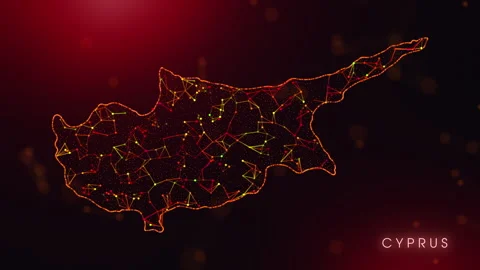 Digital Cyprus Map Motion Reveal With Abstract Red And Orange Plexus Networ.. Stock Footage 330988030