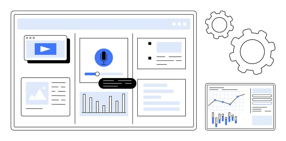 Digital Dashboard with Analytical Widgets and Graphs for Business Insights Stock Illustration