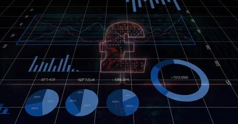 Digital dashboard displaying glowing pound symbol with circuit brain, with line Stock Photos
