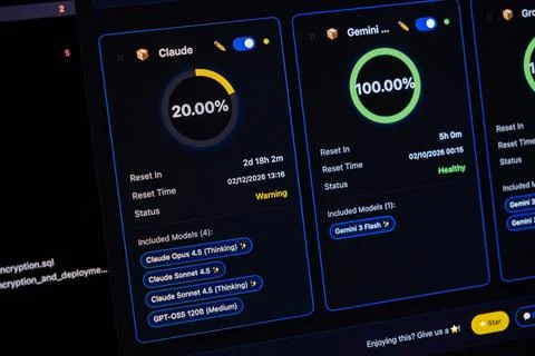 A digital dashboard displays artificial intelligence model usage statistics 写真素材