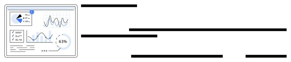 Digital dashboard with graphs displays data analytics, charts, and performanc Illustrazione stock