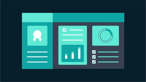 Digital Dashboard Interface with Data Visualization and Analytics. Stock Illustration