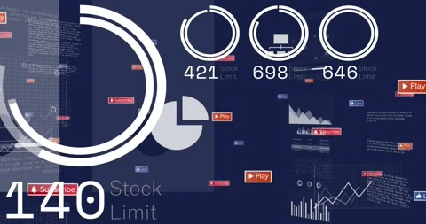 Digital dashboard receiving feed animating shifting charts and raising stock Stock Footage 330207792