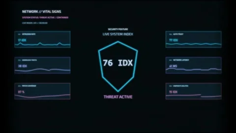 Digital dashboard showing cybersecurity vital signs and network security 스톡 동영상 344322105