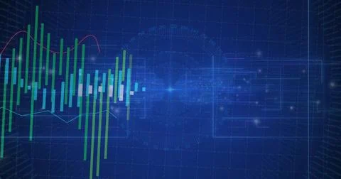 Digital dashboard showing on interface with bar chart, red line, trend line and Foto stock